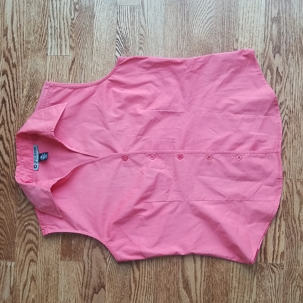(S) Option Elle Button Up Collared Cotton Blend Tank Top Business Casual Office